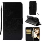 For Huawei Mate 20 Pro Imprinted Floral Butterfly Leather Wallet Stand Case – Black