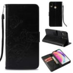 Imprinted Floral Butterfly Leather Wallet Case with Strap for Huawei P20 Lite / Nova 3e – Black