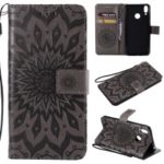Imprint Sunflower PU Leather Mobile Phone Case for Huawei Honor 8C – Grey