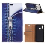 Pattern Printing Leather Wallet Case for Huawei Honor 10 Lite – Jeans Metal Zipper