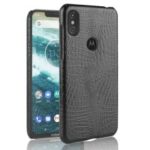 [Crocodile Texture] PU Leather Coated PC Phone Case for Motorola One Power / P30 Note – Black