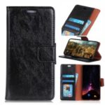 Textured Split Leather Wallet Case for Motorola Moto G7 – Black