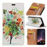 Pattern Printing PU Leather Wallet Stand Phone Case for Motorola One Power / P30 Note – Tree with Colorful Leaves and Fruits