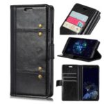 Crazy Horse Rivet Stand Wallet Magnetic Leather Mobile Phone Case for Motorola One Power / P30 Note – Black