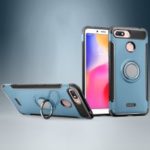 Carbon Fiber Texture TPU PC Combo Case for Xiaomi Redmi 6 (Dual Camera: 12MP+5MP) with Magnetic Ring Holder Kickstand – Baby Blue