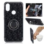 For Xiaomi Mi 6X / Mi A2 Mosaic Pattern Metal PC TPU Hybrid Phone Case with Finger Ring Kickstand – Black