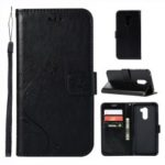 Imprint Butterfly Flower Leather Wallet Case for Xiaomi Pocophone F1 / Poco F1 (India) – Black