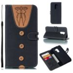 For Xiaomi Pocophone F1 / Poco F1 Splicing Leather Case [Imprint Women Bow-tie] [Button Decor] – Black