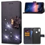 For Xiaomi Redmi Note 6 Pro 3D Flower Leather Case / Imprint Flower / Rhinestone Decor / Wallet – Black