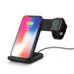 F11 2-in-1 Mobile Phone Stand + 2W/5W/7.5W/10W Qi Wireless Fast Charger for iPhone Samsung etc. and Apple Watch – Black