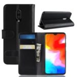 Genuine Split Leather Wallet Stand Phone Case for OnePlus 6T – Black