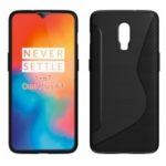 For OnePlus 6T Case S Shape Carbon Fiber Texture Brushed TPU Case – Black