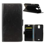 Crazy Horse PU Leather Case with Wallet Stand for Wiko Sunny 3 Plus – Black