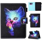For Kobo Clara HD (2018) Leather Case Patterned Card Holder Stand Cover – Colorful Cat
