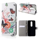 Pattern Printing PU Leather Magnetic Wallet Stand Protective Phone Shell for Nokia 6.1 Plus / X6 – Butterfly and Flower