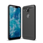 Carbon Fiber Texture Brushed TPU Back Case for Nokia 7.1 Plus / X7 – Black