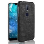 Crocodile Texture PU Leather Coated Hard Case for Nokia 7.1 – Black