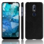 Litchi Skin Leather Coated Hard PC Case for Nokia 7.1 – Black