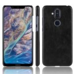 Litchi Skin Leather Coated Hard PC Case for Nokia X7 / 7.1 Plus – Black