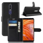 Litchi Skin Wallet Leather Stand Case for Nokia 3.1 Plus – Black