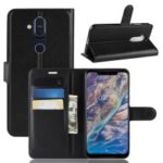 Litchi Skin Wallet Leather Stand Case for Nokia X7 / 7.1 Plus – Black