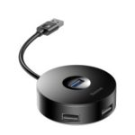 BASEUS Round USB 3.0 Hub Converter to 3 USB 2.0 Ports + USB 3.0 Port Charger Dock Adapter – Black