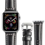 QIALINO Top Layer Cowhide Leather Watch Strap for Apple Watch Series 4 44mm, Series 3 / 2 / 1 42mm – Black