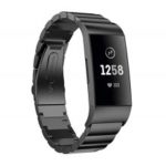 Luxury Metal Watch Strap Replacement with Folding Clasp for Fitbit Charge 3 – Black