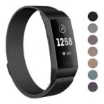 Stainless Steel Milanese Wrist Watch Band Replacement for Fitbit Charge 3 – Black