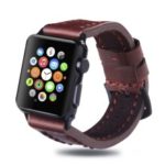 Top Layer Cowhide Leather Wrist Watch Strap for Apple Watch Series 4 44mm/3/2/1 42mm – Wine Red