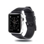 Carbon Fiber Texture Genuine Leather Watch Band for Apple Watch Series 4 44mm / Series 3 2 1 42mm – All Black