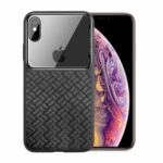 NXE Tempered Glass + Woven Texture TPU Hybrid Cover for iPhone XS Max 6.5 inch – Black