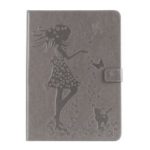 [Imprint Girl and Cat] Leather Case with Stand for iPad Pro 11-inch (2018) – Grey