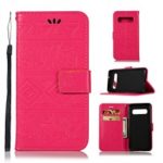 Imprint Elephant Leather Wallet Case for Samsung Galaxy S10 – Rose