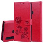 Imprinted Rose Flower Pattern Leather Wallet Case for Samsung Galaxy A9 (2018) / A9 Star Pro / A9s – Red