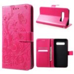 Imprinted Butterfly Flower PU Leather Mobile Case for Samsung Galaxy S10 – Rose