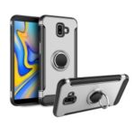 360 Degree Rotating Kickstand Carbon Fiber Texture Hybrid Case for Samsung Galaxy J6+ – Silver