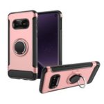 ANGIBABE Carbon Fiber Texture Kickstand TPU+PC Hybrid Case for Samsung Galaxy S10 Lite – Rose Gold