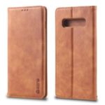 AZNS Retro Style PU Leather Case with Card Slots for Samsung Galaxy S10 Plus – Brown