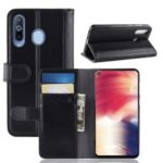 Genuine Split Leather Wallet Protection Case with Stand for Samsung Galaxy A8s – Black