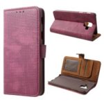 Mesh Pattern Retro Leather Wallet Stand Casing for Samsung Galaxy A6 (2018) – Red