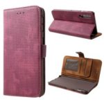 Mesh Pattern Retro Leather Wallet Stand Casing for Samsung Galaxy A7 (2018) – Red