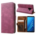 Mesh Pattern Retro Leather Wallet Stand Casing for Samsung Galaxy A8 (2018) – Red