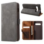 Mesh Pattern Retro Leather Wallet Stand Case for Samsung Galaxy S10 – Black