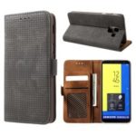 Mesh Pattern Retro Leather Wallet Stand Casing for Samsung Galaxy J6 (2018) – Black