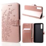 Imprinted Plum Blossom Leather Protective Case for Samsung Galaxy A7 (2018) – Rose Gold