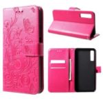 Imprinted Butterfly Flower [Wallet Stand] Leather Phone Casing for Samsung Galaxy A7 (2018) – Rose