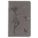 [Imprint Girl and Cat] Leather Flip Stand Case for Samsung Galaxy Tab A 10.5 (2018) T590 T595 T597 – Grey