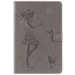 [Imprint Girl and Cat] Leather Wallet Case for Samsung Galaxy Tab S4 10.5 T830 T835 T387 – Grey
