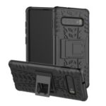 2-in-1 Tyre Pattern PC + TPU Hybrid Mobile Phone Case with Kickstand for Samsung Galaxy S10 – All Black